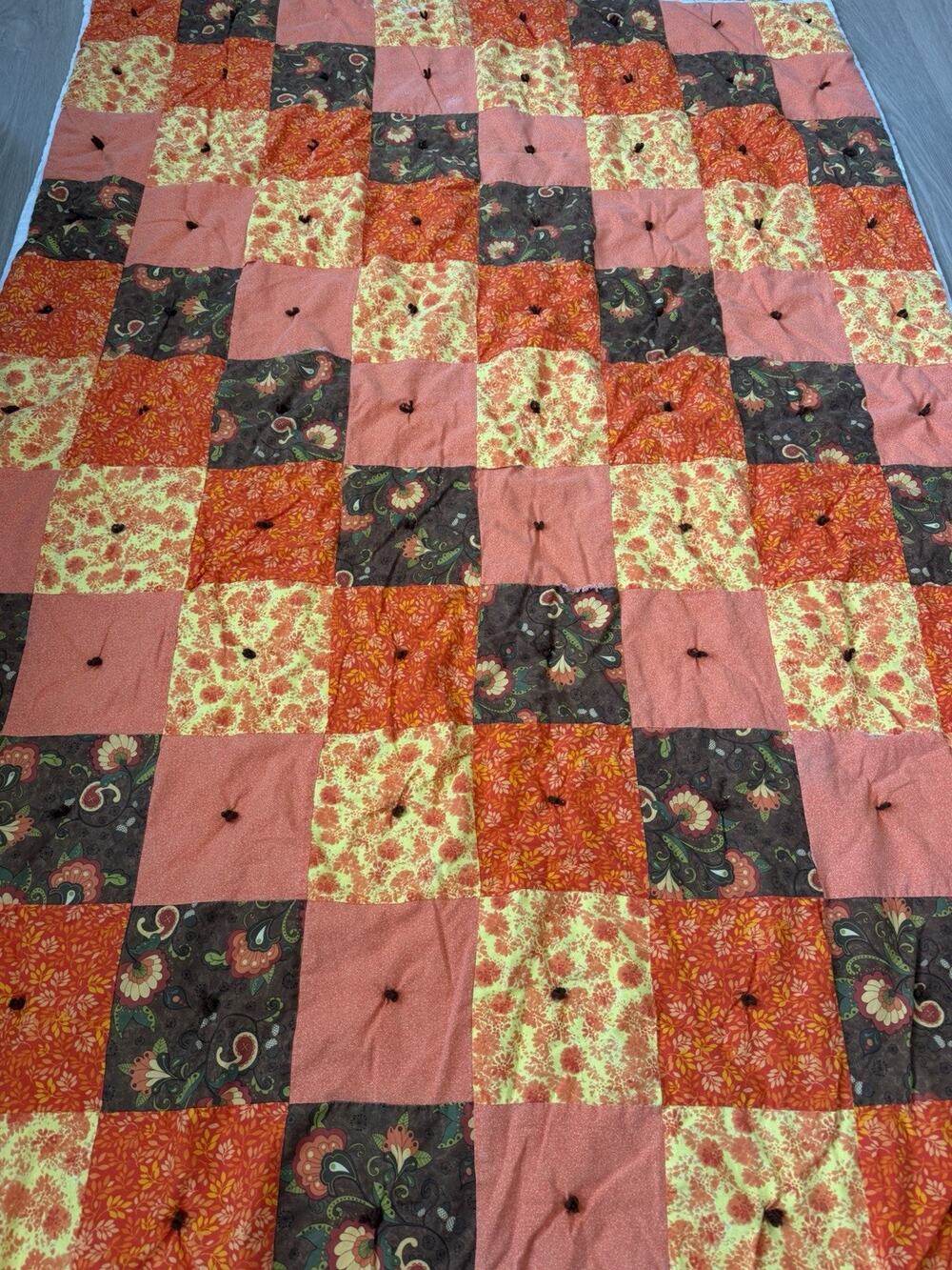 Vintage Handmade/Handtied Patchwork Quilt Fall Colors 52”x 76”